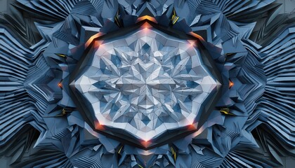 Intricate geometric pattern with glowing accents and layered textures in shades of blue and gray