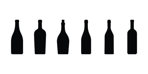 Vector wine bottle silhouettes icons set isolated on white background
