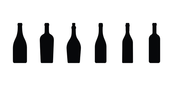 Vector wine bottle silhouettes icons set isolated on white background