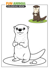 Cute Giant Otter Printable Coloring Book Page for Kids with Full Color Reference