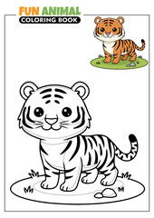 Cute Indochinese Tiger Printable Coloring Book Page for Kids with Full Color Reference
