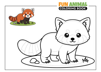 Cute Red Panda Printable Coloring Book Page for Kids with Full Color Reference