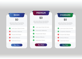 3 Pricing Table Infographic Design Vector Template for Service Comparison