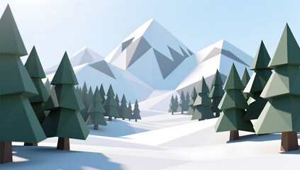 A clean abstract winter mountain landscape in geometric style
