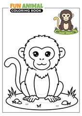 Cute Yellow-Tailed Woolly Monkey Printable Coloring Book Page for Kids with Full Color Reference