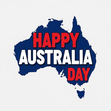 Happy Australia Day celebration featuring map of Australia outline with text and patriotic colors, celebrating national holiday