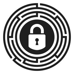 Escape room icon with labyrinth and padlock