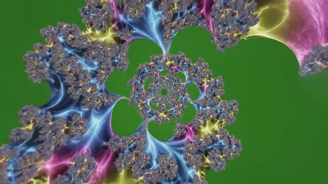 Fractal Vortex Eruption with bright and intricate fractal designs effect ad_ready green screen abstract fractal animation style