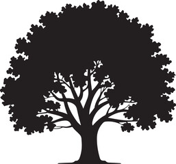 Obraz premium Foliage Tree Silhouette – Leafy Tree Vector Silhouette Black on White”