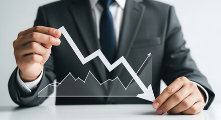 Businessman analyzing declining stock market data searching for signs of recovery