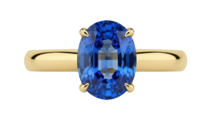 Isolated golden ring with sapphire, simple elegant expensive engagement or wedding jewelry