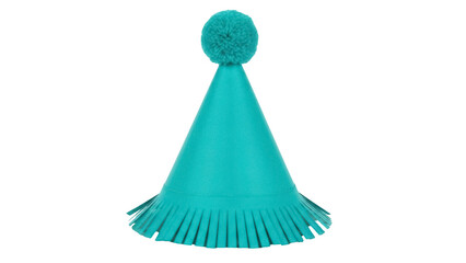 Isolated Party Hat with PomPom, a cone-shaped favor for celebrations, vibrant teal
