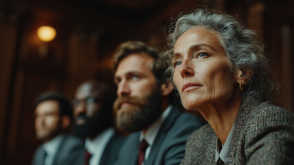 Obraz premium Diverse legal minds discussing in an elegant courtroom