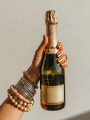 Bright celebration captures joy of life with a golden champagne bottle