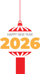 Happy new year 2026 simple design poster hanging art on white background