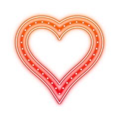 A vibrant neon heart marquee sign featuring a glowing gradient with internal light bulbs on a light. © Masud