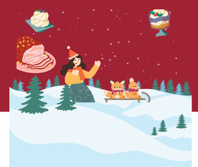 Red Illustration Christmas Presentation santa, snow, winter, santa claus, tree, holiday, gift, xmas, cartoon, illustration, snowman, card, vector, celebration, new, hat, new year, december, year, gree