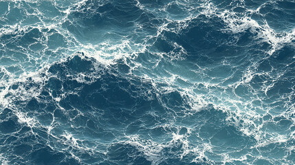 A mesmerizing aerial view of the ocean surface, with waves and foam creating a dynamic pattern