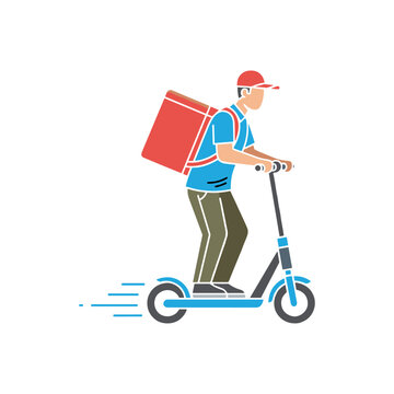 Food Courier on Electric Scouter, Deliveryman icon logo flat vector design