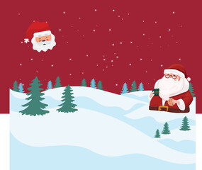 Red Illustration Christmas Presentation santa, snow, winter, santa claus, tree, holiday, gift, xmas, cartoon, illustration, snowman, card, vector, celebration, new, hat, new year, december, year, gree