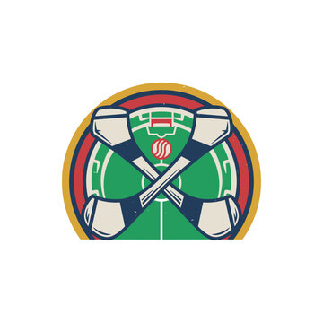 Hurling tournament icon logo flat vector design
