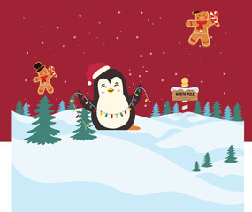 Red Illustration Christmas Presentation santa, snow, winter, santa claus, tree, holiday, gift, xmas, cartoon, illustration, snowman, card, vector, celebration, new, hat, new year, december, year, gree