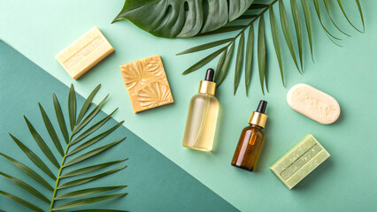 Natural skincare with tropical leaves