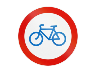Isolated red prohibition traffic sign indicating no bicycles allowed, symbol of cycling ban