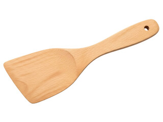 Isolated wooden spatula utensil for flipping or turning food while cooking or baking