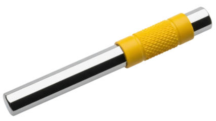 Isolated Metal Hex Punch Tool with Textured Yellow Grip for Professional Use and Crafting