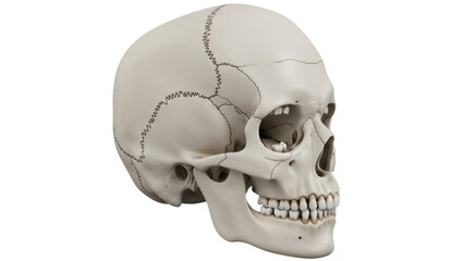 Isolated Human Skull, Bone Anatomy, and Death Concept with a Jaw Bone and Teeth Structure