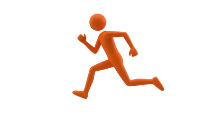 Isolated orange figure jogging forward dynamically in a 3D scene, determined movement