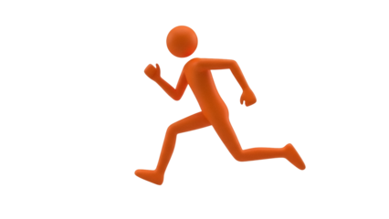 Isolated orange figure jogging forward dynamically in a 3D scene, determined movement