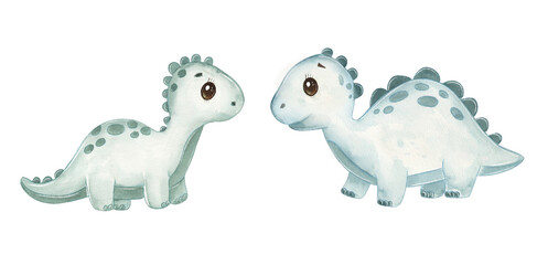 Cute dinosaur illustration in watercolor style with light colors