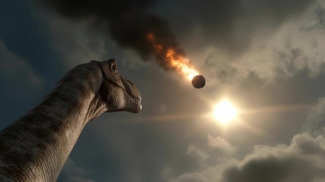 Dinosaur extinction moment: asteroid strike, planetary upheaval, boundary layer, fossil evidence, late Cretaceous, Earth crisis, cosmic force, biosphere change, ancient disaster, species end,