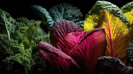 Nutrient-Rich Leafy Greens Highlighting Zinc Content with Dramatic Lighting