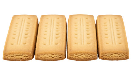Isolated Four Shortbread Cookies in a Row, Delicious Dessert Baked Treat, Confectionery Goodness
