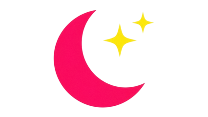 Isolated Crescent Moon and Two Stars Illustration, Eid al-Fitr and Ramadan, Decorative Design