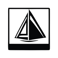 Simple and elegant black and white illustration of a sailboat sailing across the water, perfect for nautical or travel themes