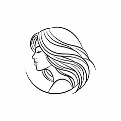 Elegant Woman Profile with Flowing Hair Line Art.