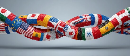 International Trade Cooperation with Interlocking National Flags as Bridge