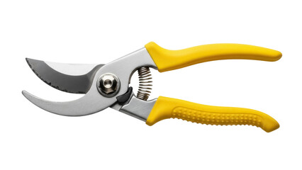 Isolated pruning shears tool with yellow handles, gardening and horticulture equipment