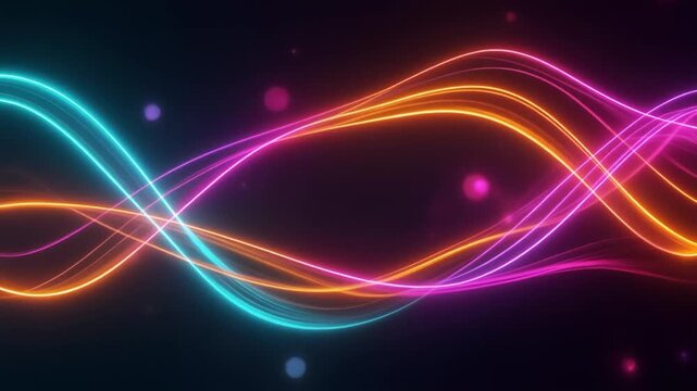 Abstract flowing neon light waves forming dynamic energy lines loop