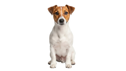 Isolated young Jack Russell Terrier dog sitting attentively and staring straight ahead