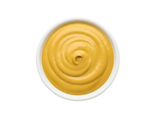 Isolated dish of delicious, yellow mustard condiment swirl for cooking, dipping, seasoning food
