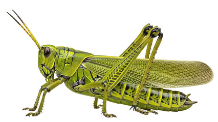 Isolated grasshopper side view, detailed insect illustration for science and education use
