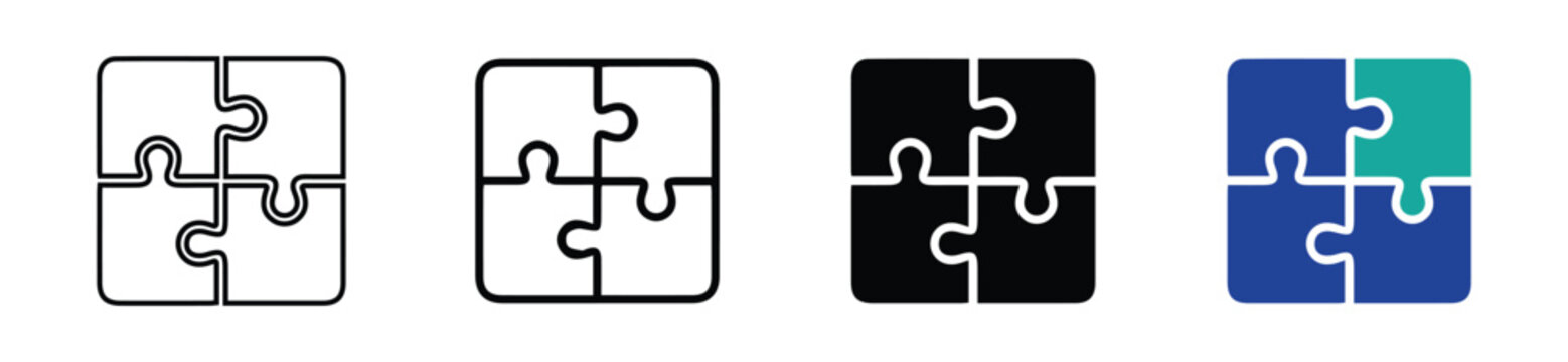 puzzle Pieces Icon Collection in Flat and Outline Style Vector Set