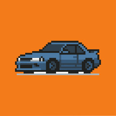 Pixelated jdm sports car icon logo flat vector design © kmhbDOes