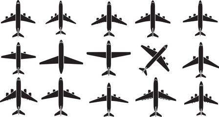 Collection of airplane silhouettes in various styles and designs