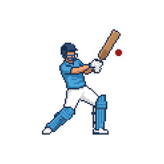 Pixelated cricket player, batsman icon logo flat vector design